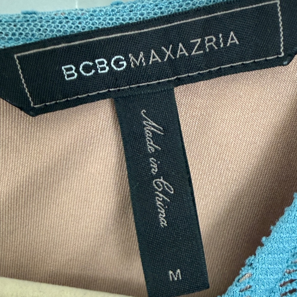 BCBGMaxAzria Teal Blue Lace Peplum Sleeveless Blouse - Size Medium - Picture 3 of 8